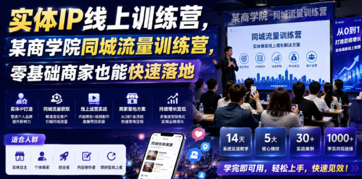 实体IP线上训练营,某商学院同城流量训练营,零基础商家也能快速落地_