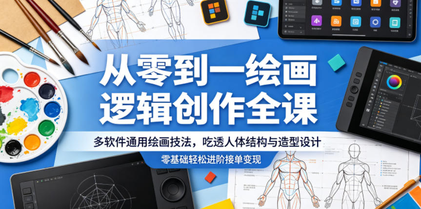 从零到一绘画逻辑创作全课,多软件通用绘画技法,吃透人体结构与造型设计,零基础轻松进阶接单变现_