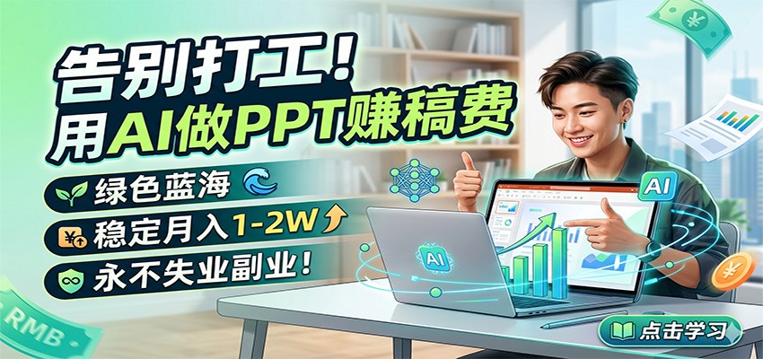 告别打工!用AI做PPT赚稿费,绿色蓝海,稳定月入1-2W,永不失业副业!_