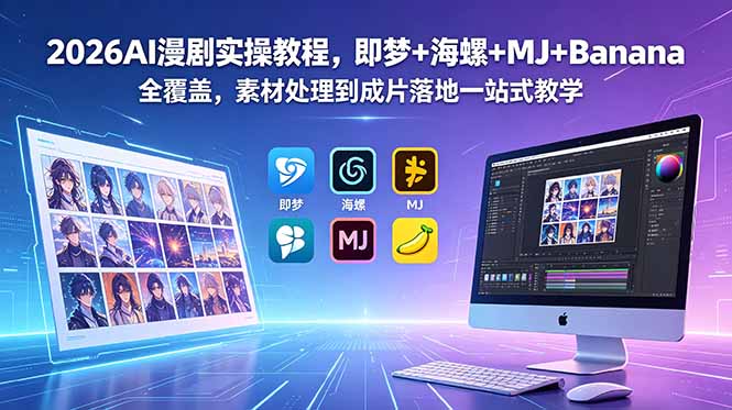 2026AI漫剧实操教程,即梦+海螺+MJ+Banana全覆盖,素材处理到成片落地一站式教学_