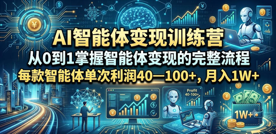 AI智能体变现训练营，从0到1掌握智能体变现的完整流程，每款智能体单次利润40—100+，月入1W+_