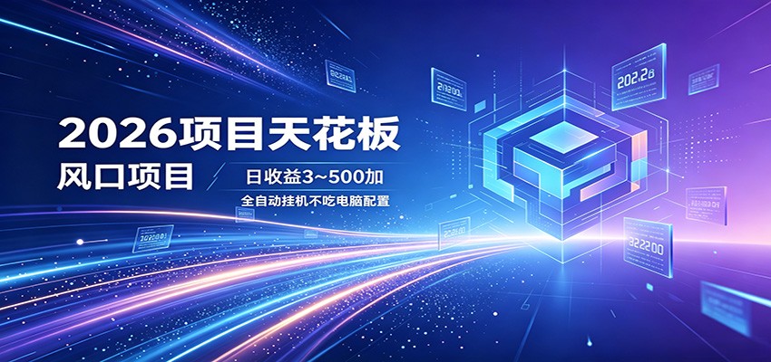 2026项目天花板,风口项目,日收益3~500+全自动挂机,不吃配置_
