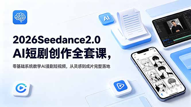2026Seedance2.0AI短剧创作全套课,零基础系统教学AI漫剧短视频,从灵感到成片完整落地_