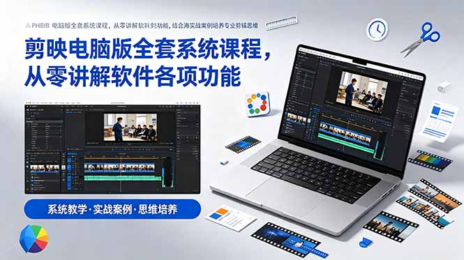 剪映电脑版全套系统课程,从零讲解软件各项功能,结合海量实战案例培养专业剪辑思维_