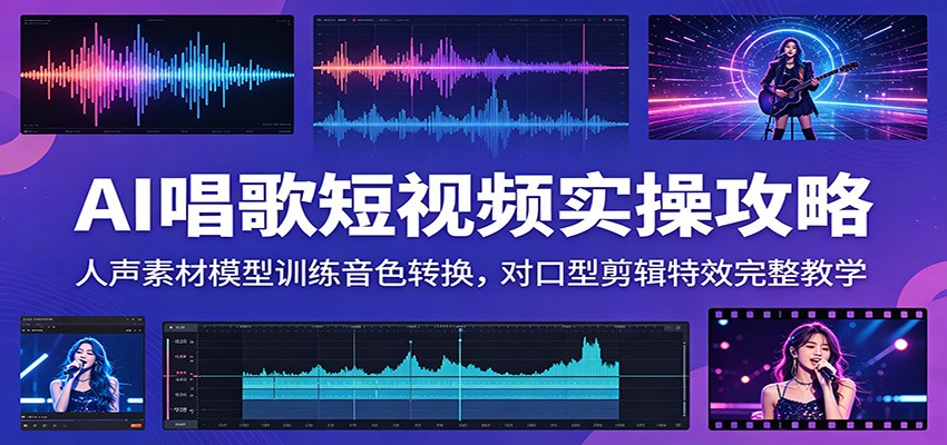 AI唱歌短视频实操攻略:人声素材模型训练音色转换,对口型剪辑特效完整教学_