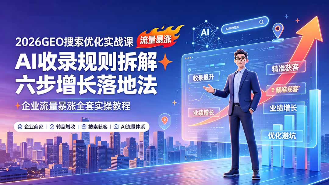 2026GEO搜索优化实战课：AI收录规则拆解｜六步增长落地法｜企业流量暴涨全套实操教程_