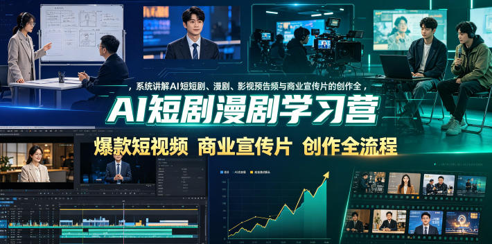 AI短剧漫剧学习营，系统讲解AI短剧、漫剧、影视预告片、爆款短视频与商业宣传片的创作全流程_