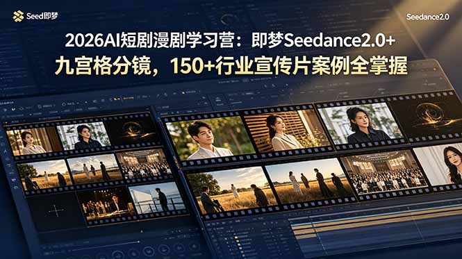 2026AI短剧漫剧学习营：即梦Seedance2.0+九宫格分镜，150+行业宣传片案例全掌握_