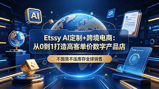 Etsy AI定制+跨境电商:从0到1打造高客单价数字产品店,不囤货不压库存全球销售_