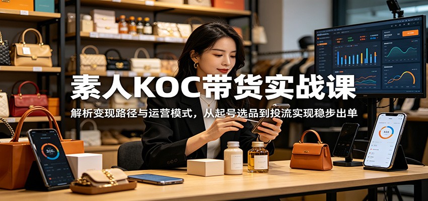 素人KOC带货实战课:解析变现路径与运营模式,从起号选品到投流实现稳步出单_