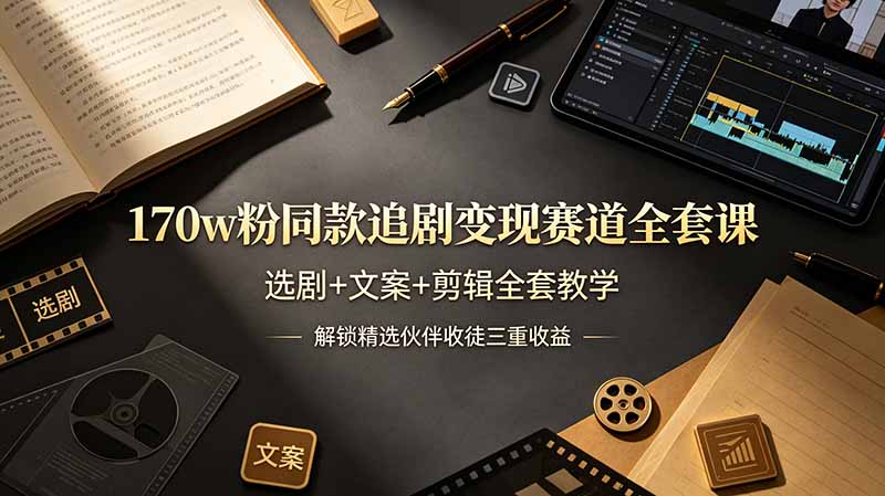 170w粉博主同款追剧变现赛道全套课,选剧+文案+剪辑全套教学,解锁精选伙伴收徒三重收益_