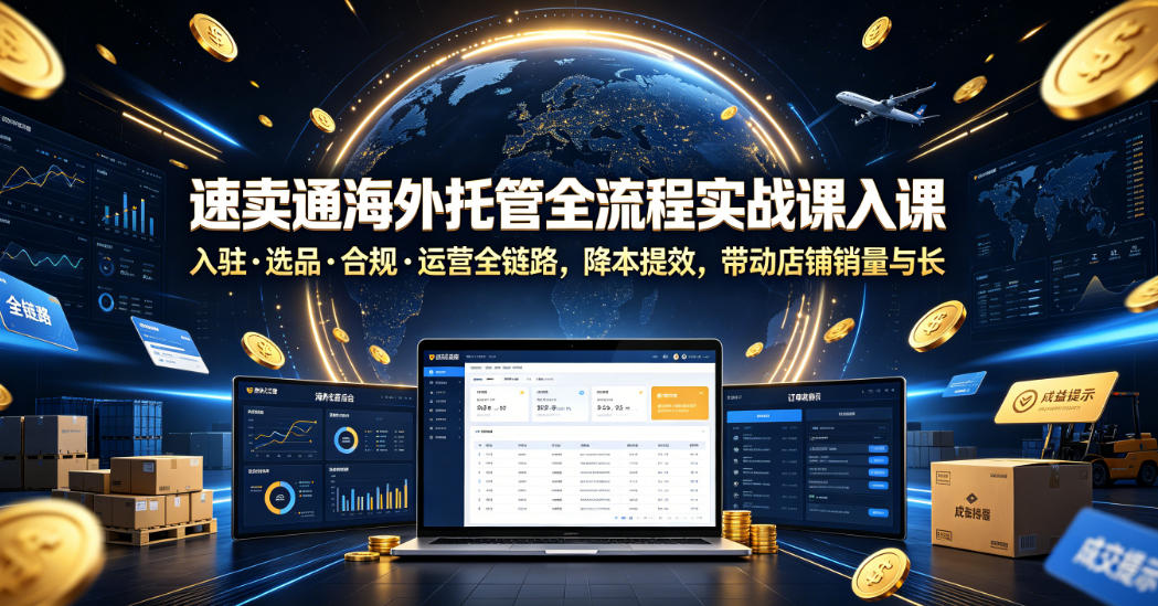 速卖通海外托管全流程实战课入驻・选品・合规・运营全链路,降本提效,带动店铺销量与收益增长_