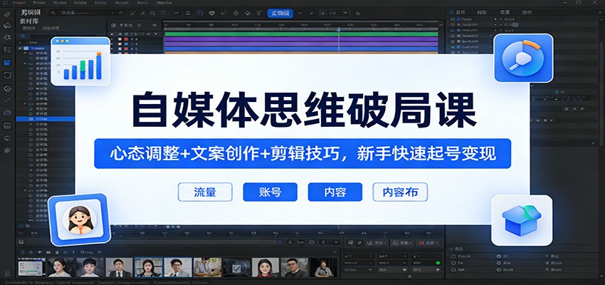 自媒体思维破局课:心态调整+文案创作+剪辑技巧,新手快速起号变现_