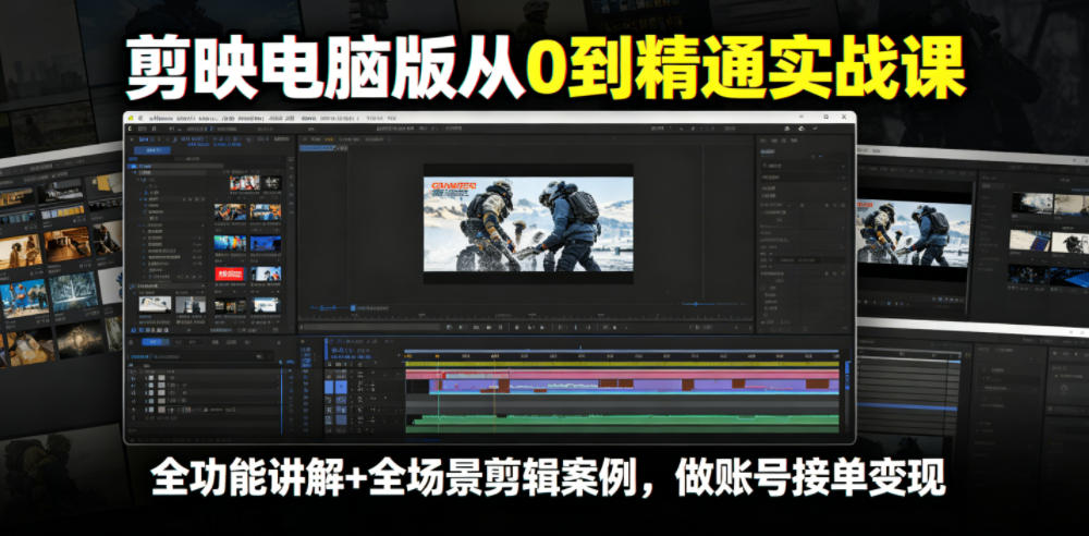 剪映电脑版从0到精通实战课,全功能讲解+全场景剪辑案例,做账号接单变现_