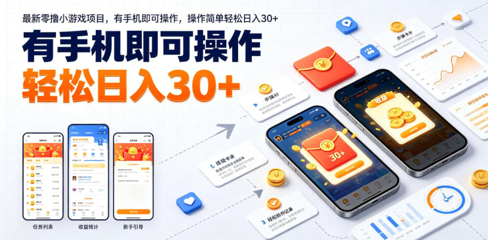 最新零撸小游戏项目,有手机即可操作,操作简单轻松日入30+_