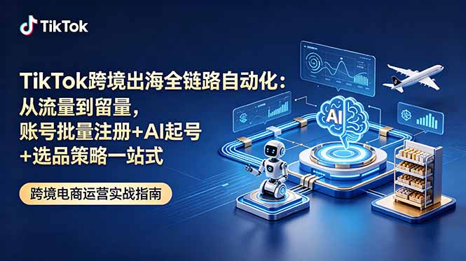 TikTok跨境出海全链路自动化:从流量到留量,账号批量注册+AI起号+选品策略一站式_