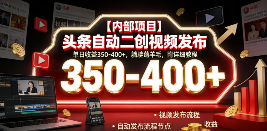 【内部项目】头条自动二创视频发布,单日收益350-400+,躺賺薅羊毛,附详细教程【揭秘】_