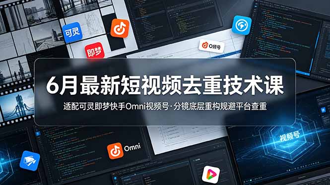 6月最新短视频去重技术课,适配可灵即梦快手Omni视频号,分镜底层重构规避平台查重_