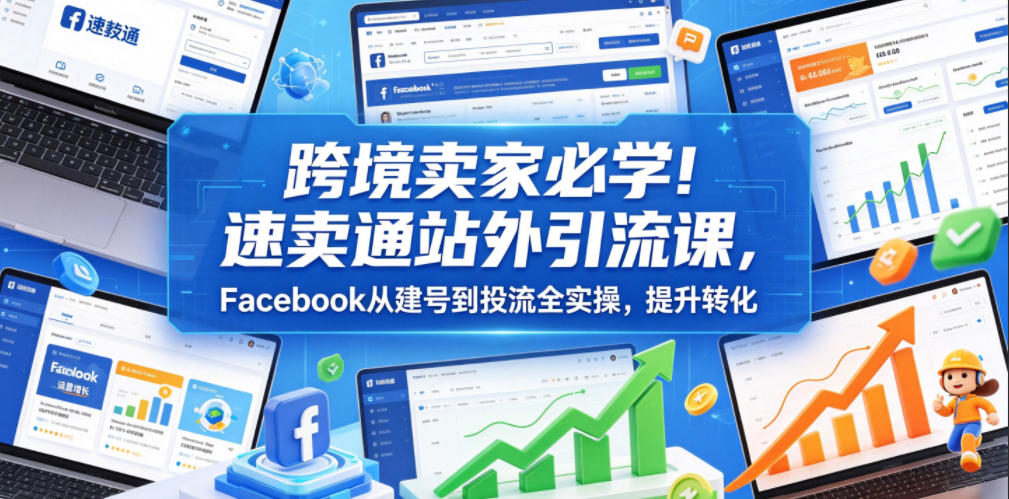 跨境卖家必学!速卖通站外引流课,Facebook从建号到投流全实操,提升转化_