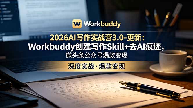 2026AI写作实战营3.0-更新:Workbuddy创建写作Skill+去AI痕迹,微头条公众号爆款变现_