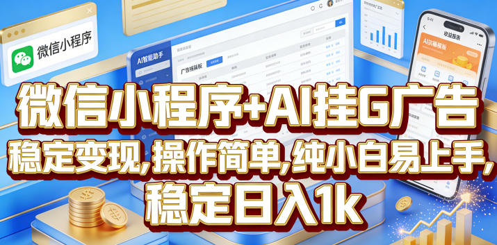 微信小程序+AI挂G广告,稳定变现,操作简单,纯小白易上手,稳定日入1k【揭秘】_