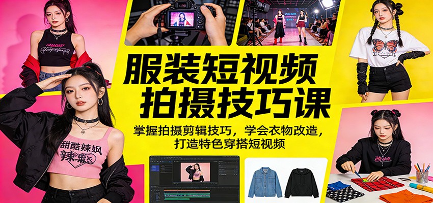 服装短视频拍摄技巧课:掌握拍摄剪辑技巧,学会衣物改造,打造特色穿搭短视频_