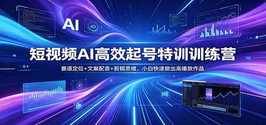 短视频AI高效起号特训训练营:赛道定位+文案配音+剪辑思维,小白快速做出高播放作品_