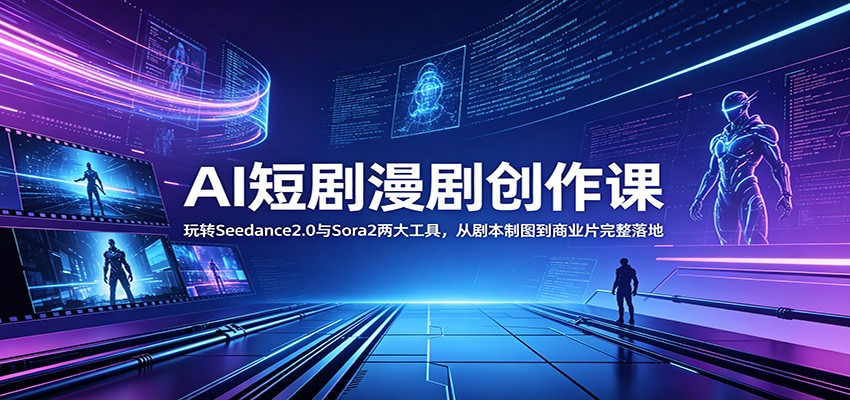 AI短剧漫剧创作课:玩转Seedance2.0与 Sora2两大工具,从剧本制图到商业片完整落地_