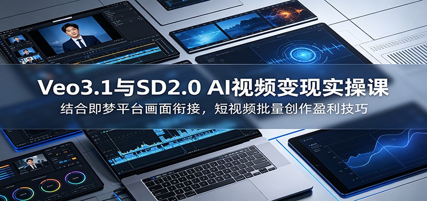 Veo3.1与SD2.0 AI视频变现实操课课:结合即梦平台画面衔接,短视频批量创作盈利技巧_