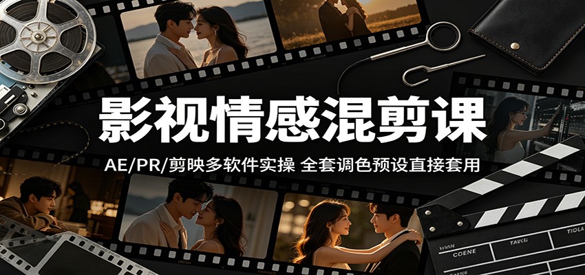 影视情感混剪课:AE/PR/剪映多软件实操,全套调色预设直接套用_