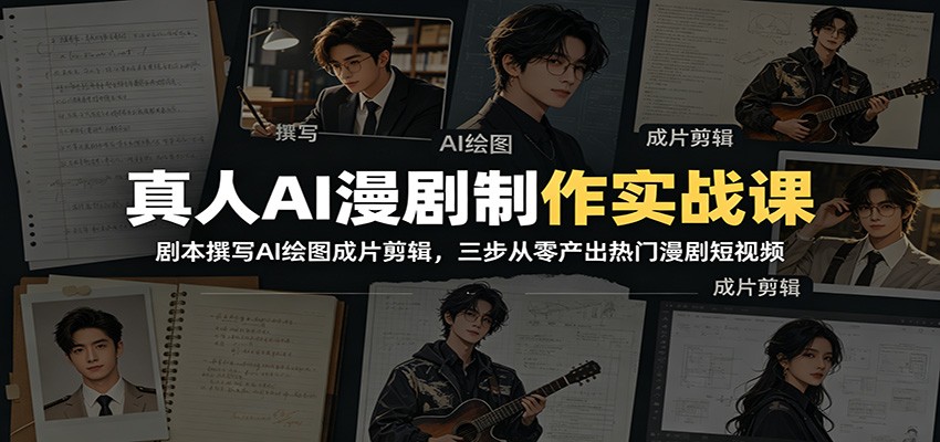 真人AI漫剧制作实战课:剧本撰写AI绘图成片剪辑,三步从零产出热门漫剧短视频_