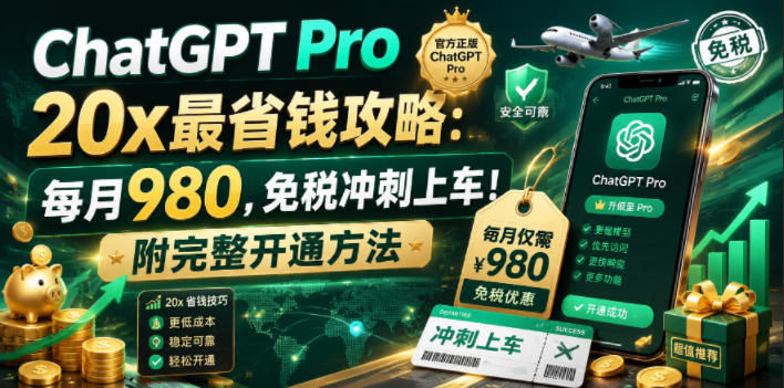 ChatGPT Pro 20x最省钱攻略:每月980,免税冲刺上车!附完整开通方法【文档】_