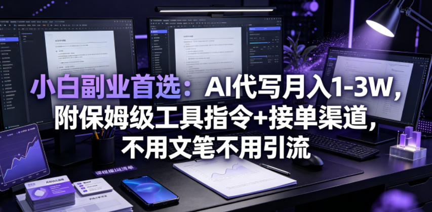 小白副业首选:AI代写月入1-3W,附保姆级工具指令+接单渠道,不用文笔不用引流【揭秘】_