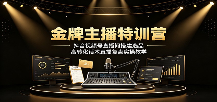 金牌主播特训营：抖音视频号直播间搭建选品，高转化话术直播复盘实操教学_