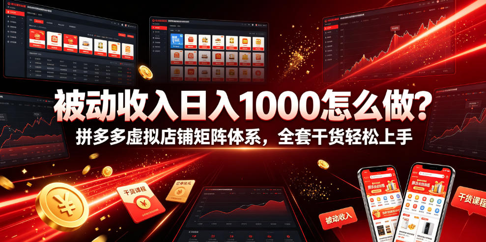 被动收入日入1000怎么做?拼多多虚拟店铺矩阵体系,全套干货轻松上手【揭秘】_