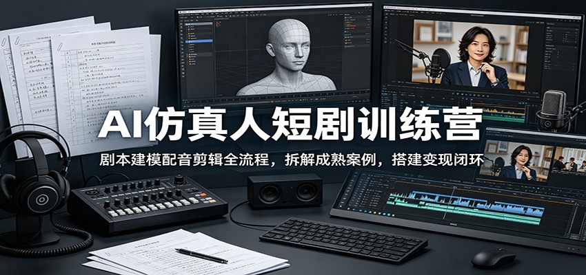 AI仿真人短剧训练营:剧本建模配音剪辑全流程,拆解成熟案例,搭建变现闭环_