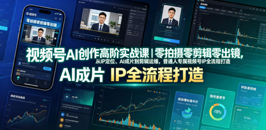 视频号AI创作高阶实战课｜零拍摄零剪辑零出镜，从IP定位、AI成片到剪辑运维，普通人专属视频号IP全流程打造_