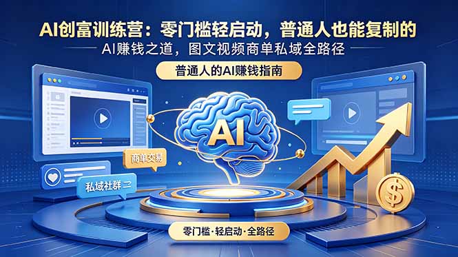 AI创富训练营:零门槛轻启动,普通人也能复制的AI赚钱之道,图文视频商单私域全路径_