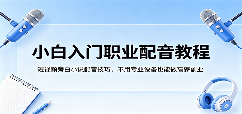 小白入门职业配音教程,短视频旁白小说配音技巧,不用专业设备也能做高薪副业_