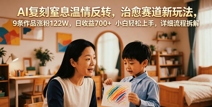 AI复刻窒息温情反转,治愈赛道新玩法,9条作品涨粉122W,日收益700+ 小白轻松上手,详细流程拆解_