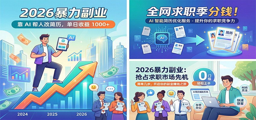 2026暴力副业:靠AI帮人改简历,单日收益1000+,全网求职季分钱_
