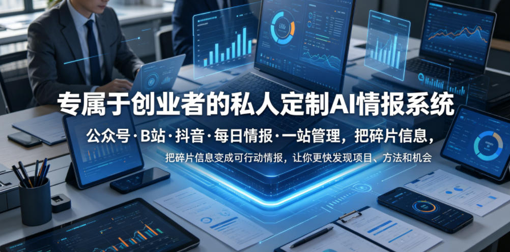 专属于创业者的私人定制AI情报系统,公众号·B站·抖音·每日情报·一站管理,把碎片信息变成可行动情报,让你更快发现项目、方法和机会_