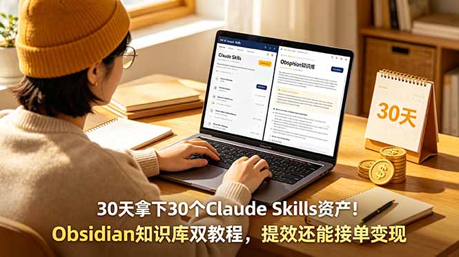 30天拿下30个Claude Skills资产!Obsidian知识库双教程,提效还能接单变现_