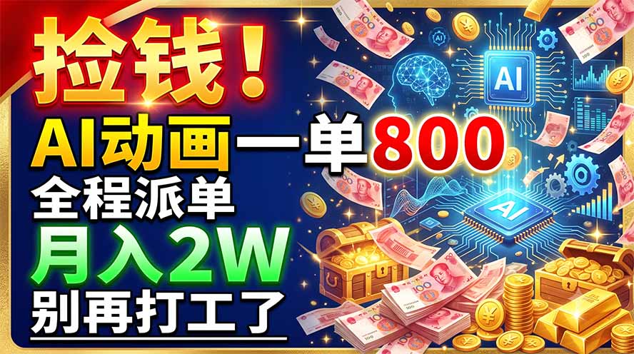 捡钱！AI动画一单800，全程派单，月入2W，别再打工了_