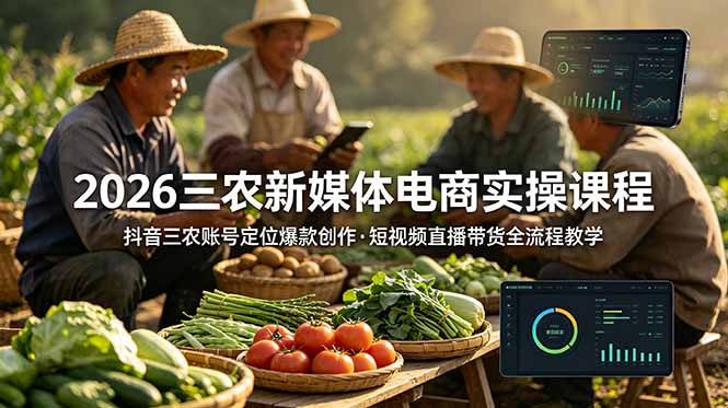 2026三农新媒体电商实操课程:抖音三农账号定位爆款创作,短视频直播带货全流程教学_