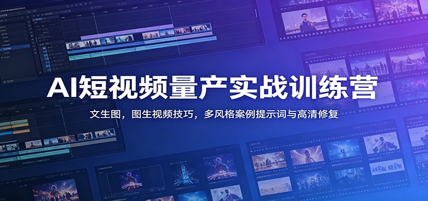 AI短视频量产实战训练营:文生图,图生视频技巧,多风格案例提示词与高清修复_