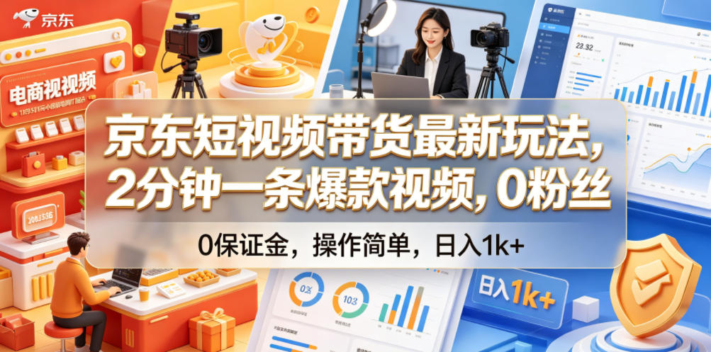 京东短视频带货最新玩法,2分钟一条爆款视频,0粉丝,0保证金,操作简单,日入1k+【揭秘】_